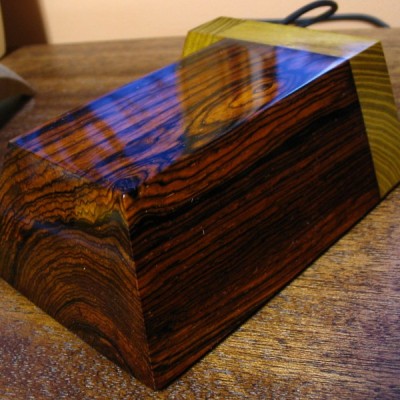 solid piece of Cocobolo: note how the grain wraps around the sides 